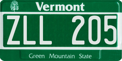 VT license plate ZLL205