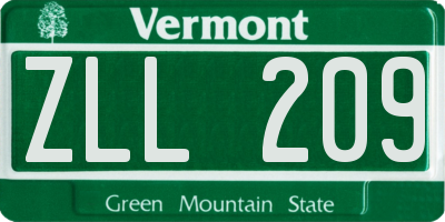 VT license plate ZLL209