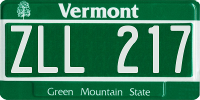 VT license plate ZLL217
