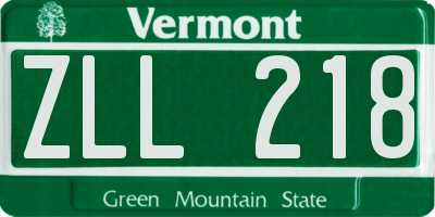 VT license plate ZLL218