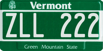 VT license plate ZLL222