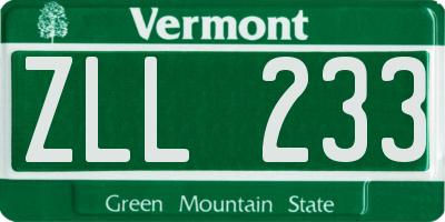VT license plate ZLL233