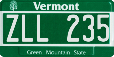 VT license plate ZLL235