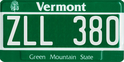 VT license plate ZLL380