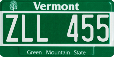 VT license plate ZLL455