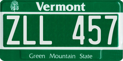 VT license plate ZLL457