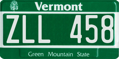 VT license plate ZLL458