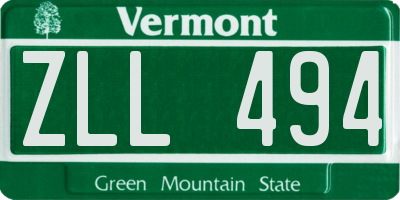 VT license plate ZLL494