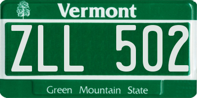 VT license plate ZLL502