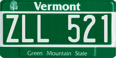 VT license plate ZLL521