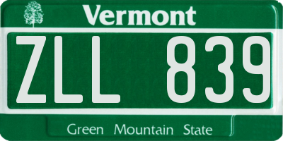 VT license plate ZLL839