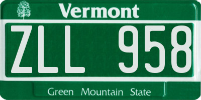 VT license plate ZLL958