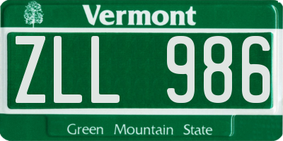 VT license plate ZLL986
