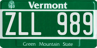 VT license plate ZLL989