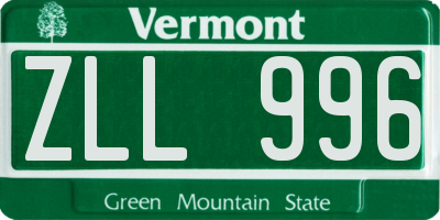 VT license plate ZLL996