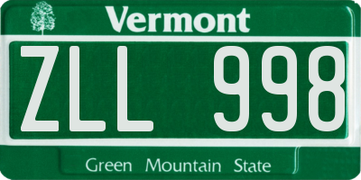 VT license plate ZLL998