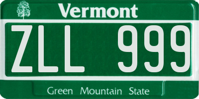VT license plate ZLL999