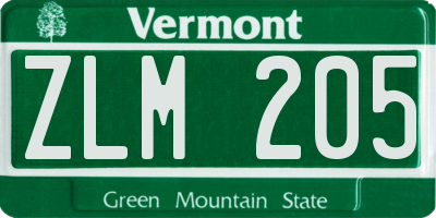 VT license plate ZLM205