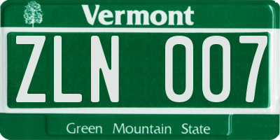 VT license plate ZLN007