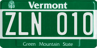 VT license plate ZLN010
