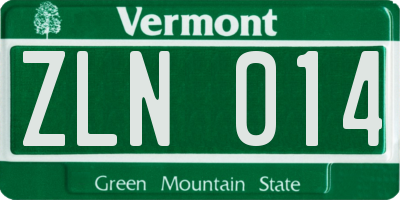 VT license plate ZLN014