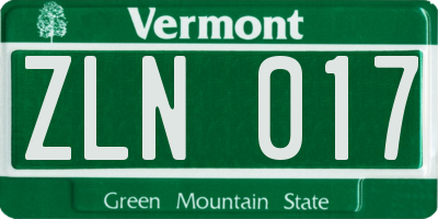 VT license plate ZLN017