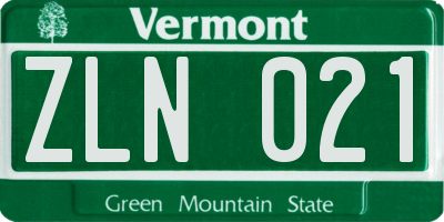 VT license plate ZLN021