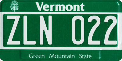 VT license plate ZLN022