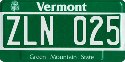 VT license plate ZLN025