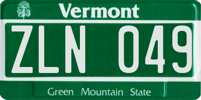 VT license plate ZLN049