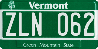 VT license plate ZLN062