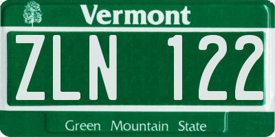 VT license plate ZLN122