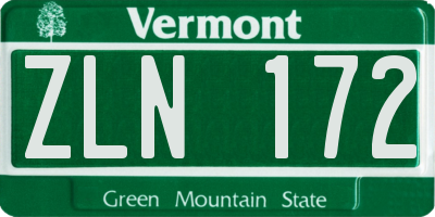 VT license plate ZLN172