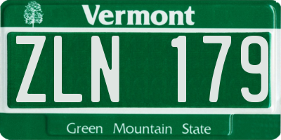 VT license plate ZLN179