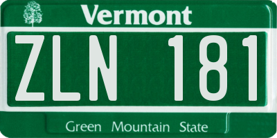 VT license plate ZLN181