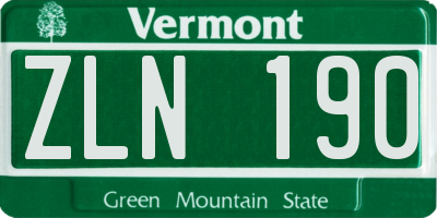 VT license plate ZLN190
