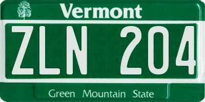 VT license plate ZLN204
