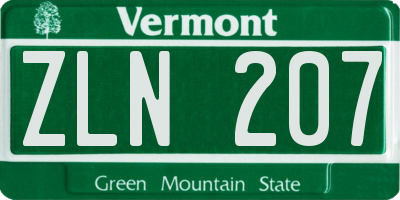 VT license plate ZLN207