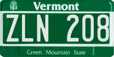 VT license plate ZLN208