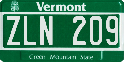 VT license plate ZLN209