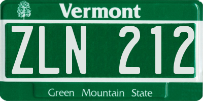 VT license plate ZLN212