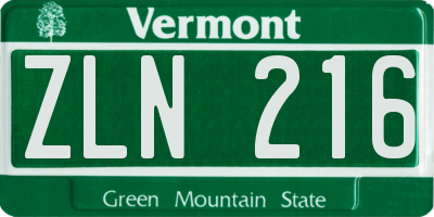 VT license plate ZLN216