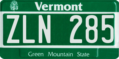 VT license plate ZLN285