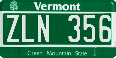 VT license plate ZLN356