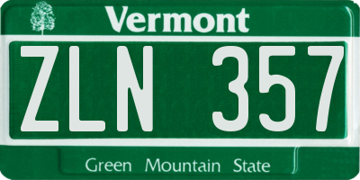 VT license plate ZLN357