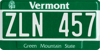VT license plate ZLN457
