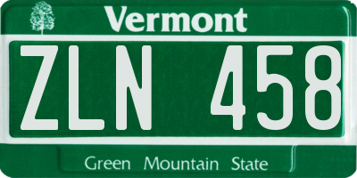 VT license plate ZLN458