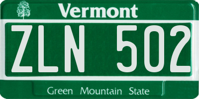 VT license plate ZLN502