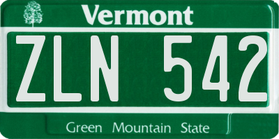 VT license plate ZLN542