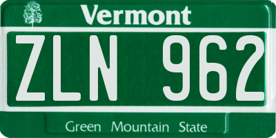 VT license plate ZLN962